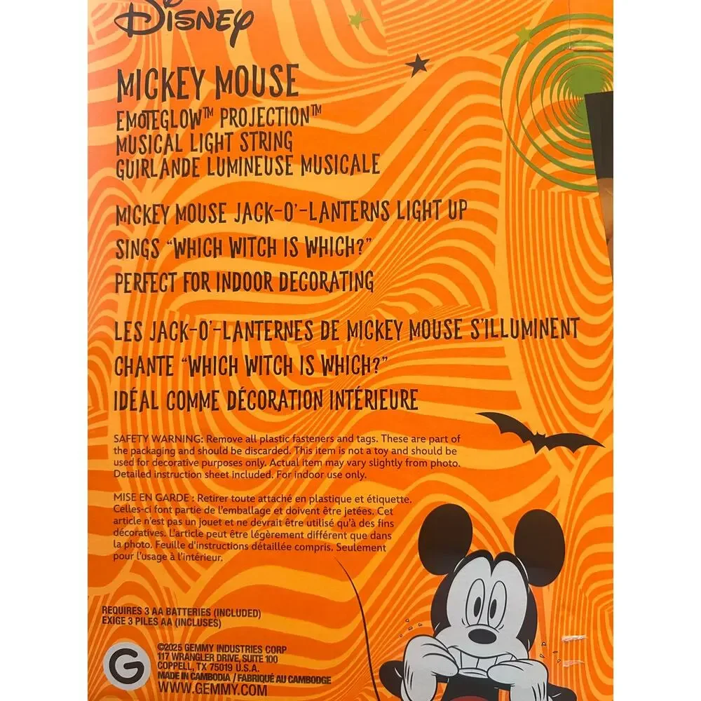 Disney Halloween Mickey Pumpkin Singing Projection Light Up String Lights NEW